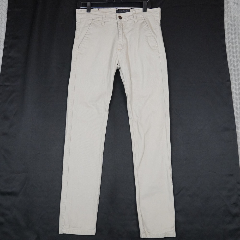 Zara Pants Mens 32 Sand Slim Straight Cotton Twill Casual
